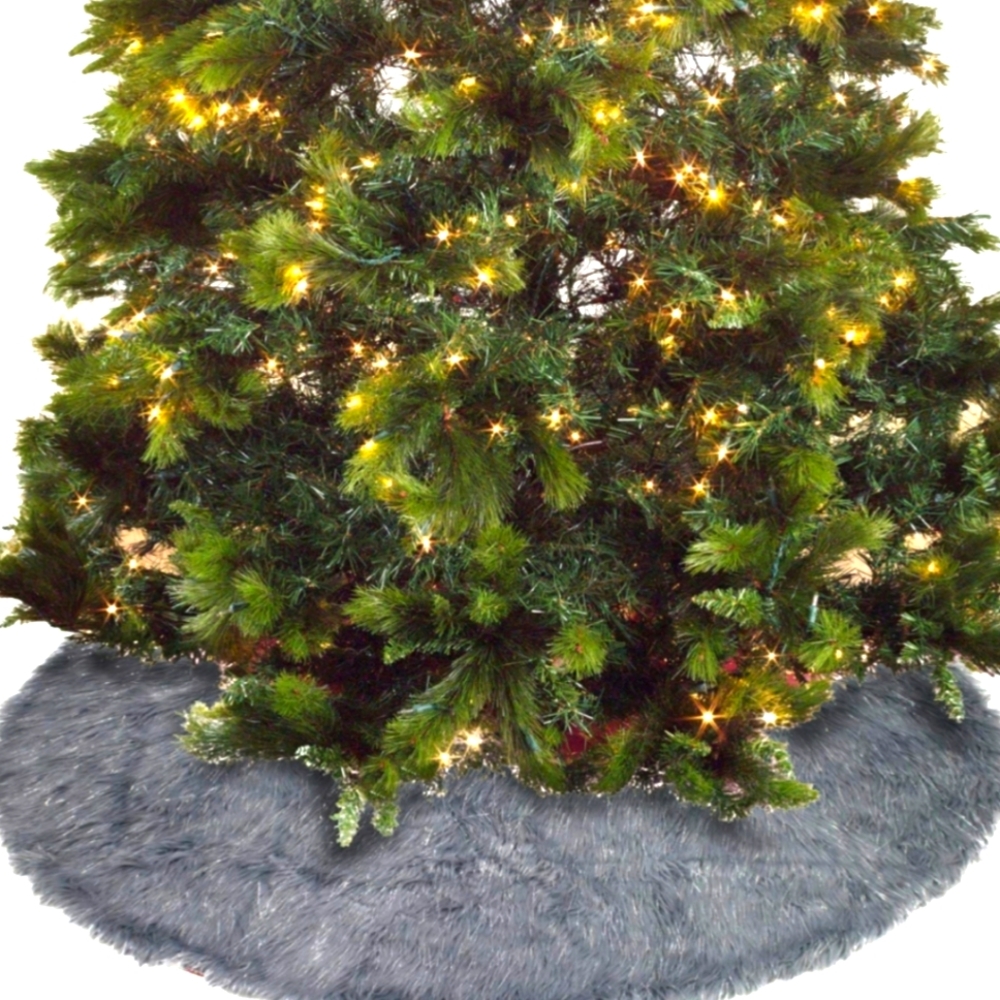 Gray Faux Fur Christmas Tree Skirt 60" Round